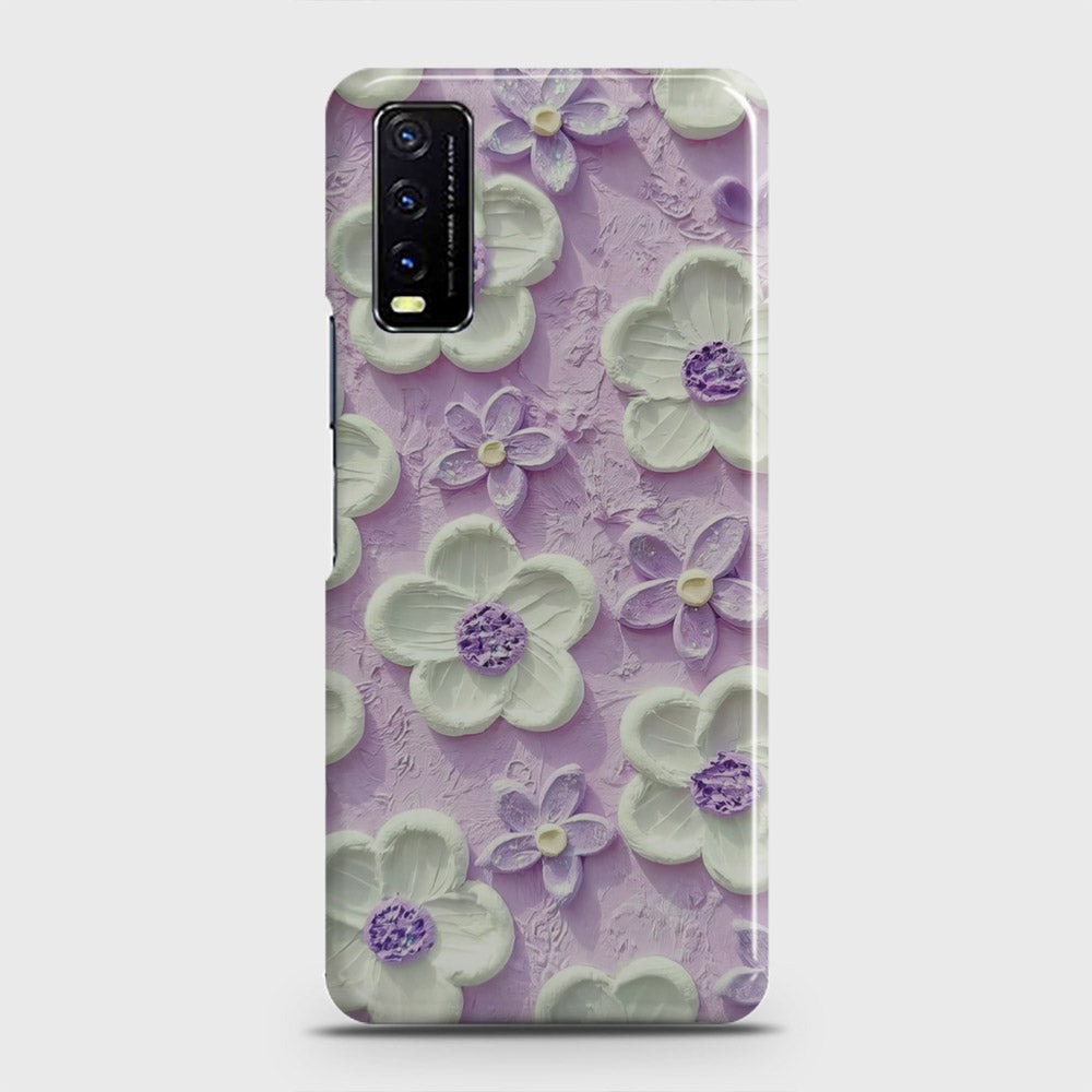 Vivo Y12a  Cover - Floral Series - Design 4 - Purple & White - Matte Finish - Snap On Hard Case with LifeTime Colors Guarantee