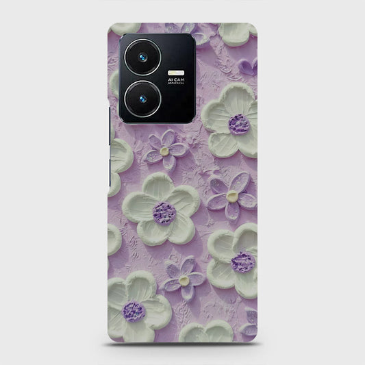 Vivo Y22 Cover - Floral Series - Design 4 - Purple & White - Matte Finish - Snap On Hard Case with LifeTime Colors Guarantee