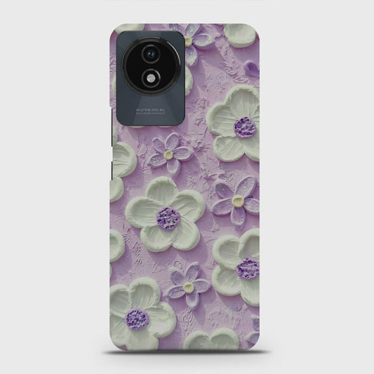 Vivo Y02 Cover - Floral Series - Design 4 - Purple & White - Matte Finish - Snap On Hard Case with LifeTime Colors Guarantee