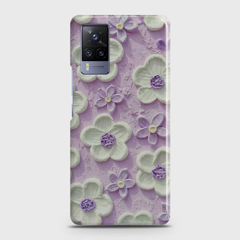 Vivo X60 Pro  Cover - Floral Series - Design 4 - Purple & White - Matte Finish - Snap On Hard Case with LifeTime Colors Guarantee