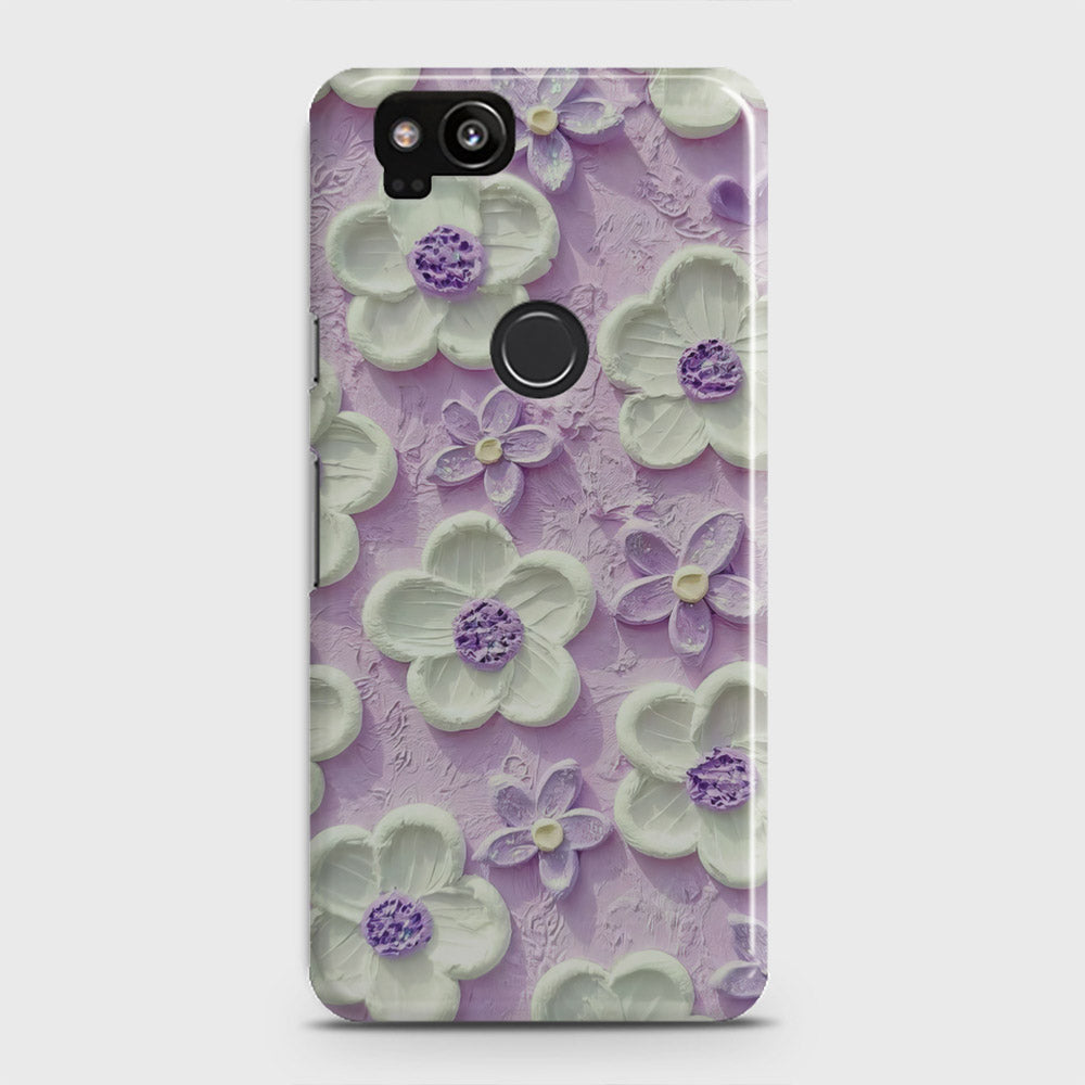 Google Pixel 2 Cover - Floral Series - Design 4 - Purple & White - Matte Finish - Snap On Hard Case with LifeTime Colors Guarantee