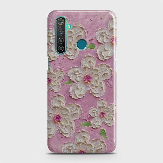 Realme 5 Cover - Floral Series - Design 5 - Pink & White - Matte Finish - Snap On Hard Case with LifeTime Colors Guarantee