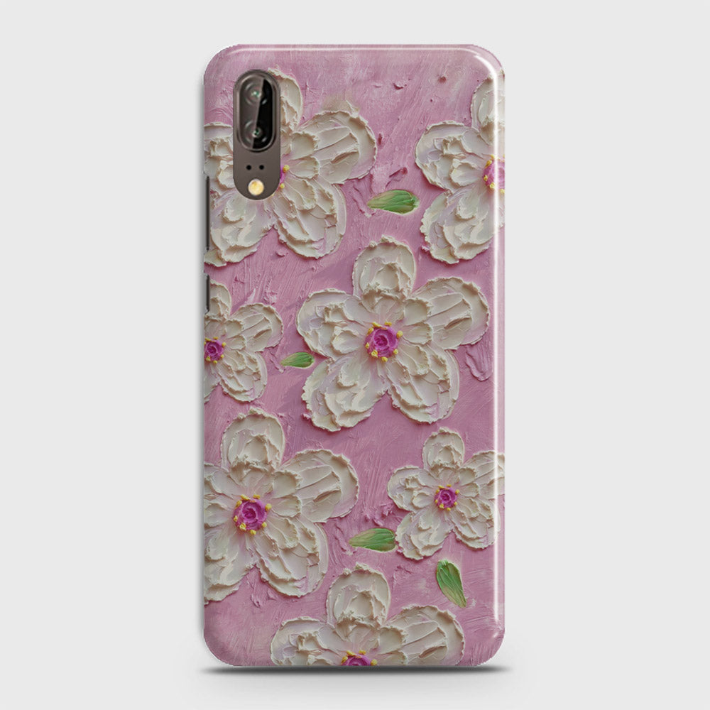 Huawei P20 Cover - Floral Series - Design 5 - Pink & White - Matte Finish - Snap On Hard Case with LifeTime Colors Guarantee