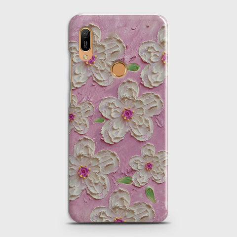 Huawei Y6 2019 Cover - Floral Series - Design 5 - Pink & White - Matte Finish - Snap On Hard Case with LifeTime Colors Guarantee