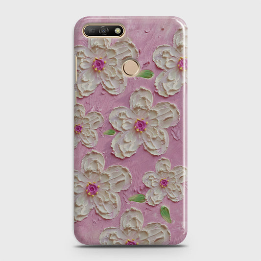 Huawei Y7 2018 Cover - Floral Series - Design 5 - Pink & White - Matte Finish - Snap On Hard Case with LifeTime Colors Guarantee