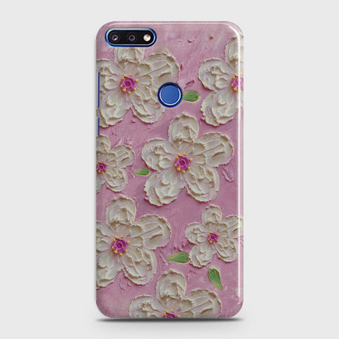 Huawei Y7 Prime 2018 Cover - Floral Series - Design 5 - Pink & White - Matte Finish - Snap On Hard Case with LifeTime Colors Guarantee