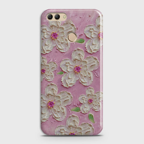 Huawei Y9 2018 Cover - Floral Series - Design 5 - Pink & White - Matte Finish - Snap On Hard Case with LifeTime Colors Guarantee