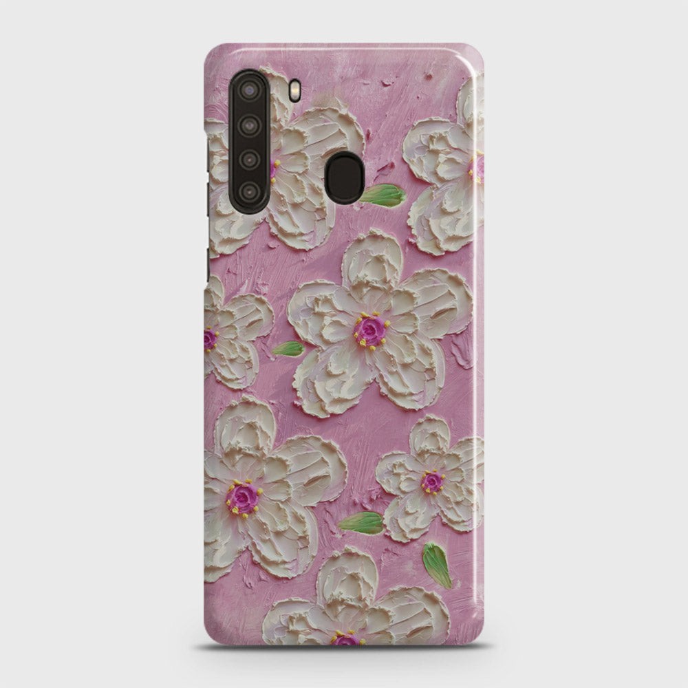 Samsung Galaxy A21 Cover - Floral Series - Design 5 - Pink & White - Matte Finish - Snap On Hard Case with LifeTime Colors Guarantee