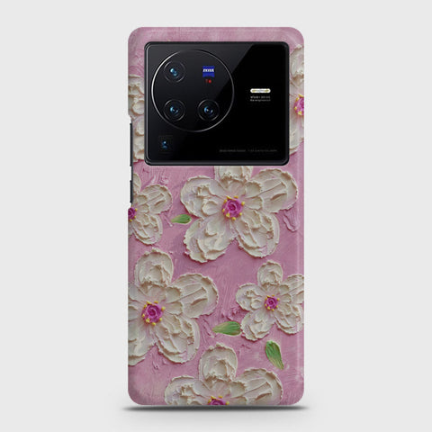 Vivo X80 Cover - Floral Series - Design 5 - Pink & White - Matte Finish - Snap On Hard Case with LifeTime Colors Guarantee