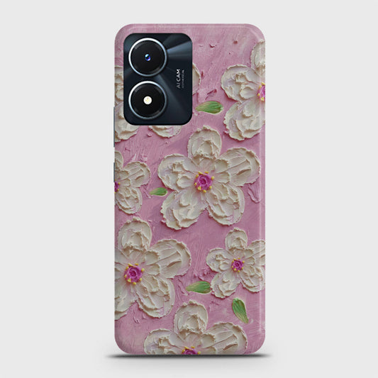 Vivo Y02s Cover - Floral Series - Design 5 - Pink & White - Matte Finish - Snap On Hard Case with LifeTime Colors Guarantee