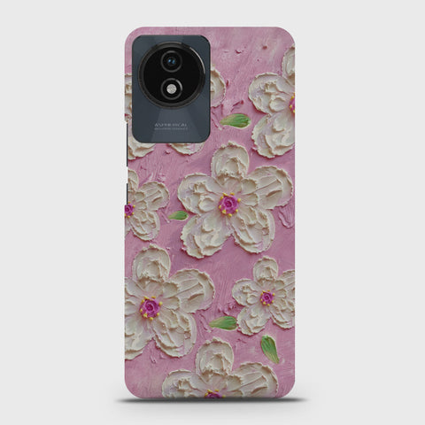 Vivo Y02 Cover - Floral Series - Design 5 - Pink & White - Matte Finish - Snap On Hard Case with LifeTime Colors Guarantee