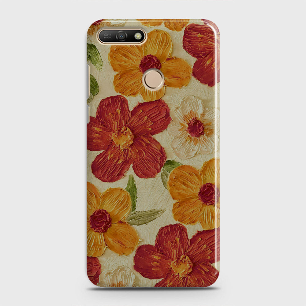 Huawei Y7 2018 Cover - Floral Series - Design 6 - Red & Orange - Matte Finish - Snap On Hard Case with LifeTime Colors Guarantee