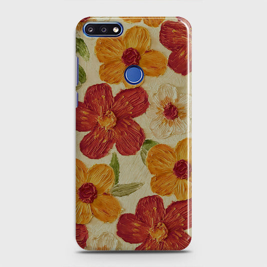 Huawei Y7 Prime 2018 Cover - Floral Series - Design 6 - Red & Orange - Matte Finish - Snap On Hard Case with LifeTime Colors Guarantee