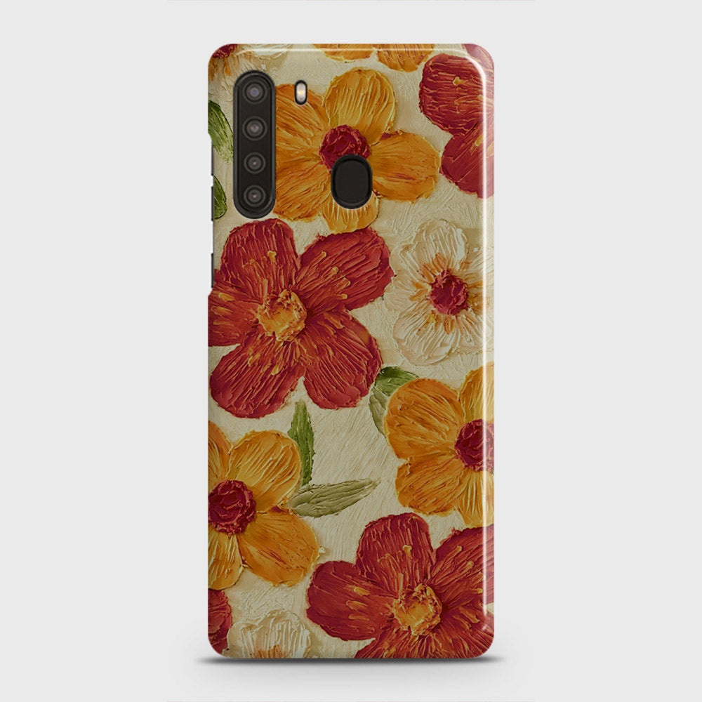 Samsung Galaxy A21 Cover - Floral Series - Design 6 - Red & Orange - Matte Finish - Snap On Hard Case with LifeTime Colors Guarantee