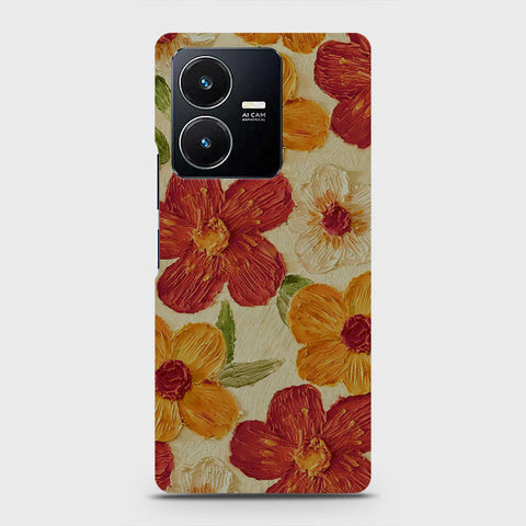 Vivo Y22 Cover - Floral Series - Design 6 - Red & Orange - Matte Finish - Snap On Hard Case with LifeTime Colors Guarantee