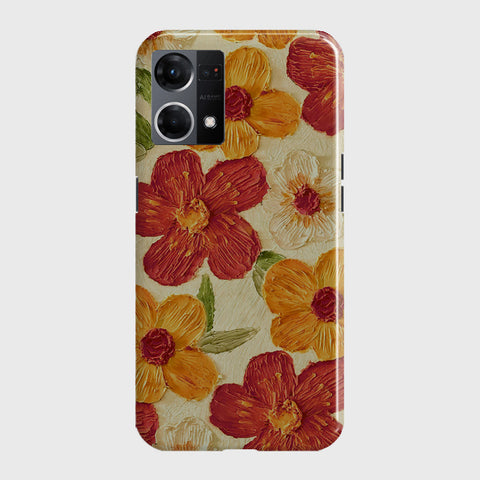 Oppo F21 Pro 4G Cover - Floral Series - Design 6 - Red & Orange - Matte Finish - Snap On Hard Case with LifeTime Colors Guarantee