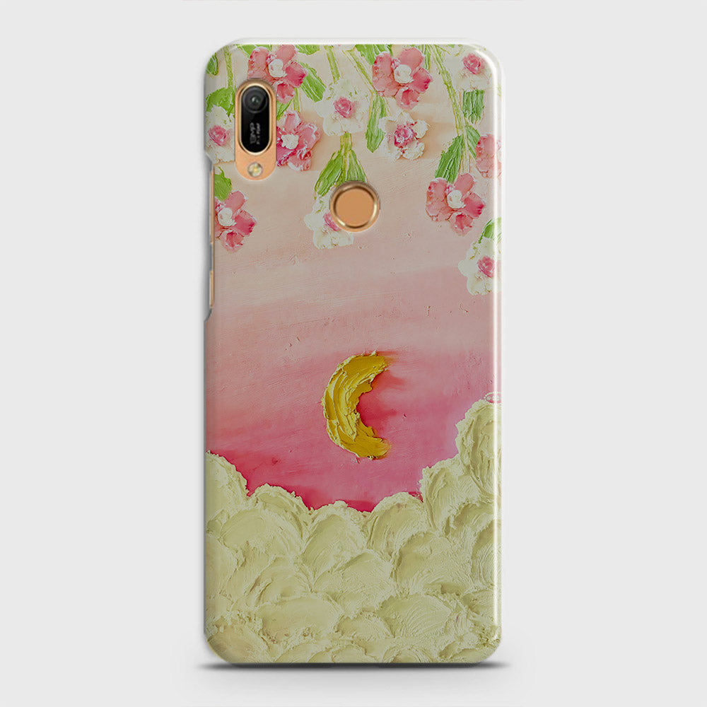 Huawei Y6 2019 Cover - Floral Series - Design 7 - Pink & Yellow - Matte Finish - Snap On Hard Case with LifeTime Colors Guarantee