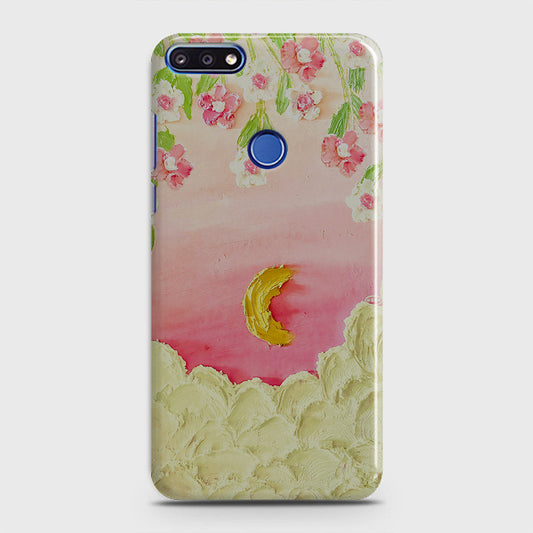 Huawei Y7 Prime 2018 Cover - Floral Series - Design 7 - Pink & Yellow - Matte Finish - Snap On Hard Case with LifeTime Colors Guarantee