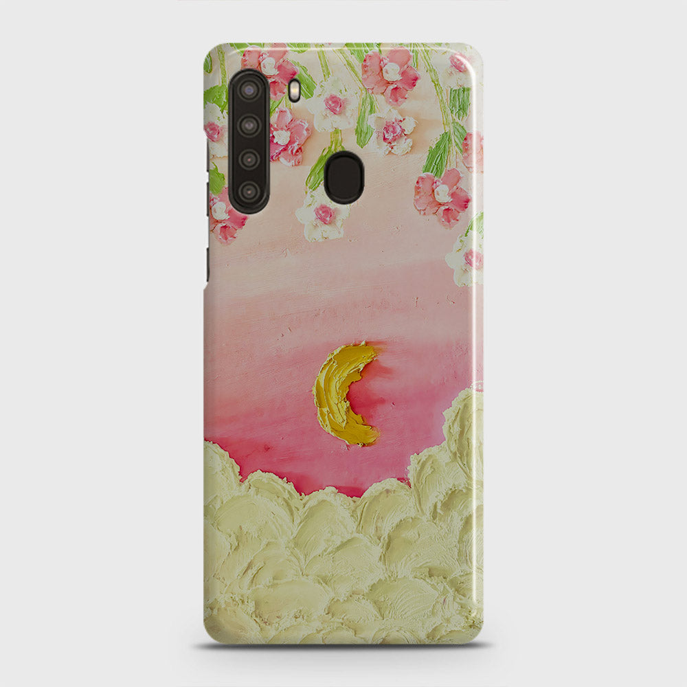 Samsung Galaxy A21 Cover - Floral Series - Design 7 - Pink & Yellow - Matte Finish - Snap On Hard Case with LifeTime Colors Guarantee