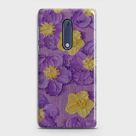 Nokia 5 Cover - Floral Series - Design 8 - Purple & Yellow - Matte Finish - Snap On Hard Case with LifeTime Colors Guarantee