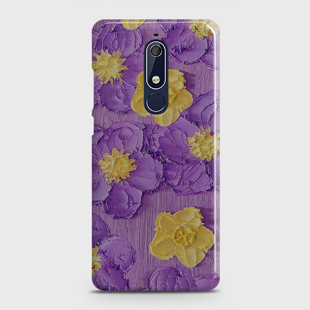 Nokia 5.1 Cover - Floral Series - Design 8 - Purple & Yellow - Matte Finish - Snap On Hard Case with LifeTime Colors Guarantee