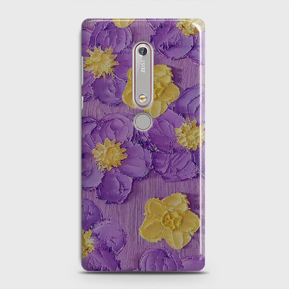 Nokia 6.1 Cover - Floral Series - Design 8 - Purple & Yellow - Matte Finish - Snap On Hard Case with LifeTime Colors Guarantee