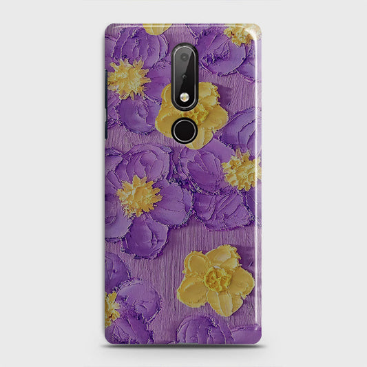 Nokia 7.1 Cover - Floral Series - Design 8 - Purple & Yellow - Matte Finish - Snap On Hard Case with LifeTime Colors Guarantee