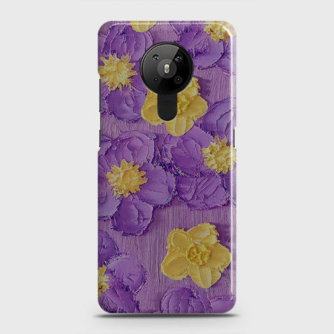 Nokia 5.3  Cover - Floral Series - Design 8 - Purple & Yellow - Matte Finish - Snap On Hard Case with LifeTime Colors Guarantee