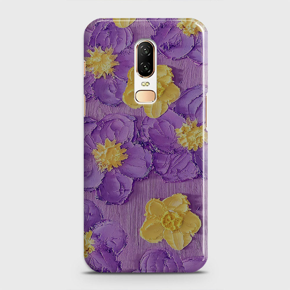 OnePlus 6  Cover - Floral Series - Design 8 - Purple & Yellow - Matte Finish - Snap On Hard Case with LifeTime Colors Guarantee