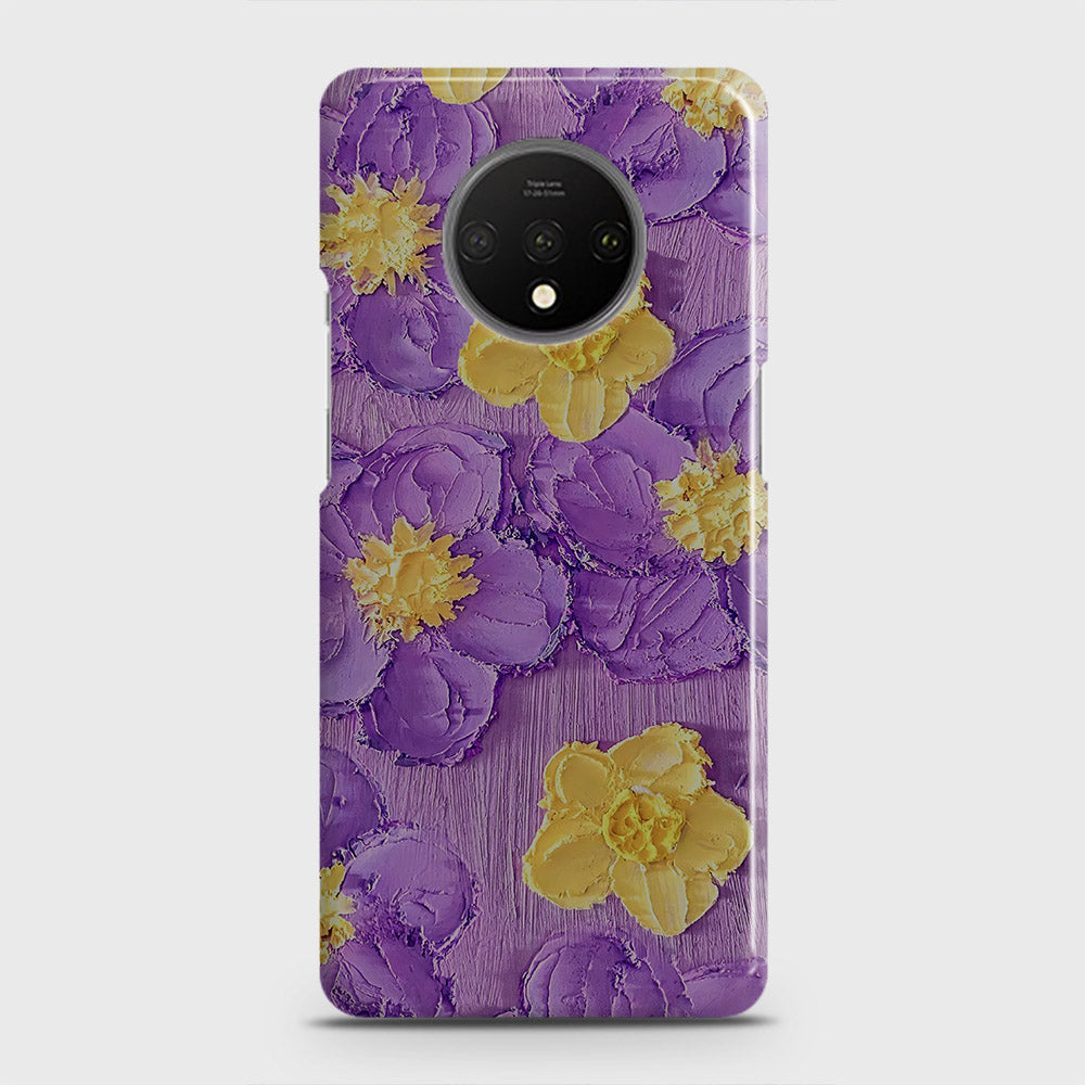 OnePlus 7T Cover - Floral Series - Design 8 - Purple & Yellow - Matte Finish - Snap On Hard Case with LifeTime Colors Guarantee