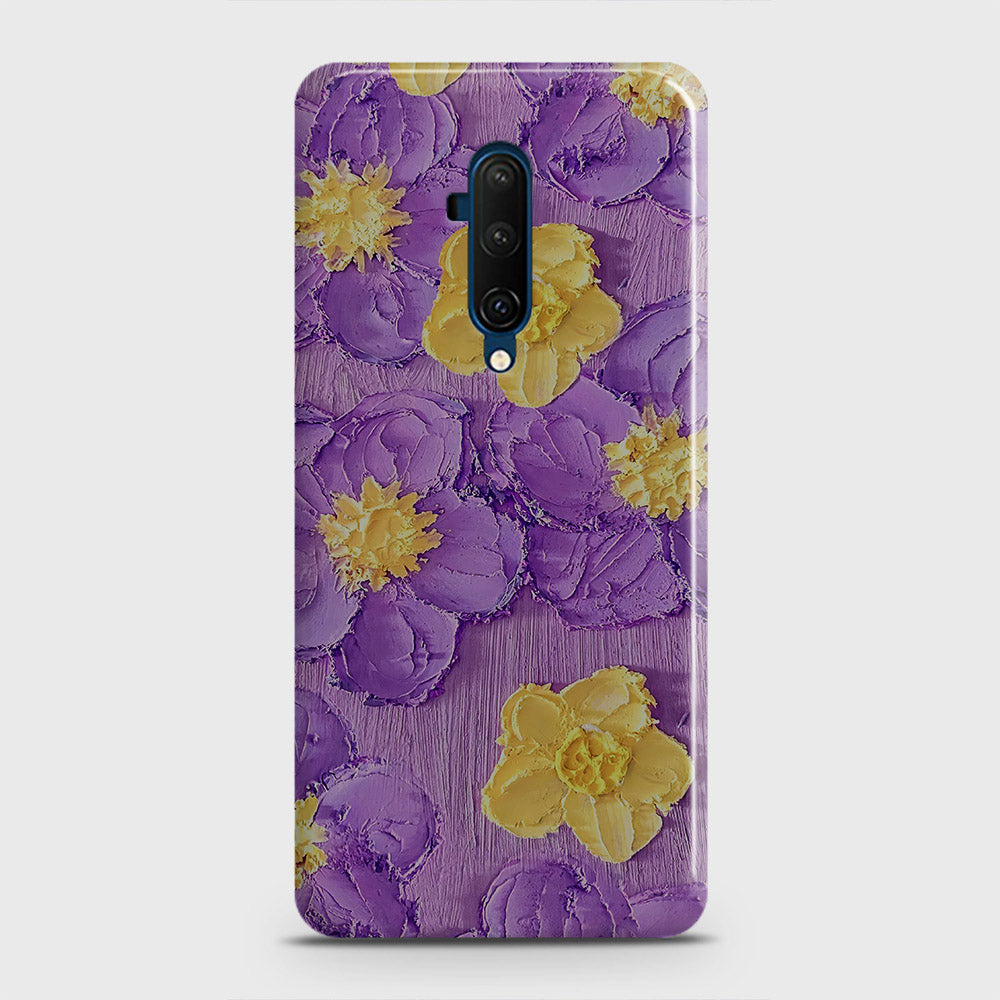 OnePlus 7T Pro  Cover - Floral Series - Design 8 - Purple & Yellow - Matte Finish - Snap On Hard Case with LifeTime Colors Guarantee