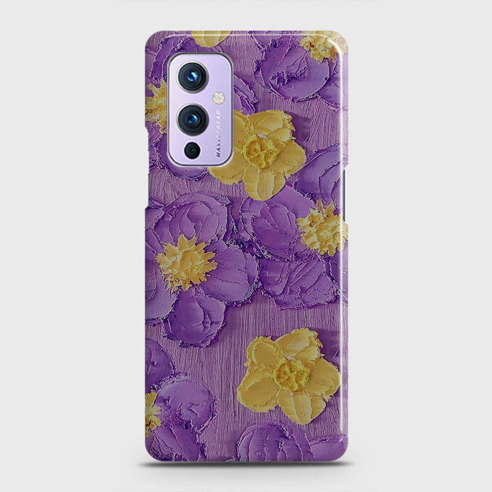 OnePlus 9  Cover - Floral Series - Design 8 - Purple & Yellow - Matte Finish - Snap On Hard Case with LifeTime Colors Guarantee