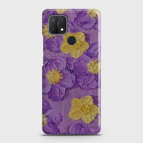 Oppo A15 Cover - Floral Series - Design 8 - Purple & Yellow - Matte Finish - Snap On Hard Case with LifeTime Colors Guarantee