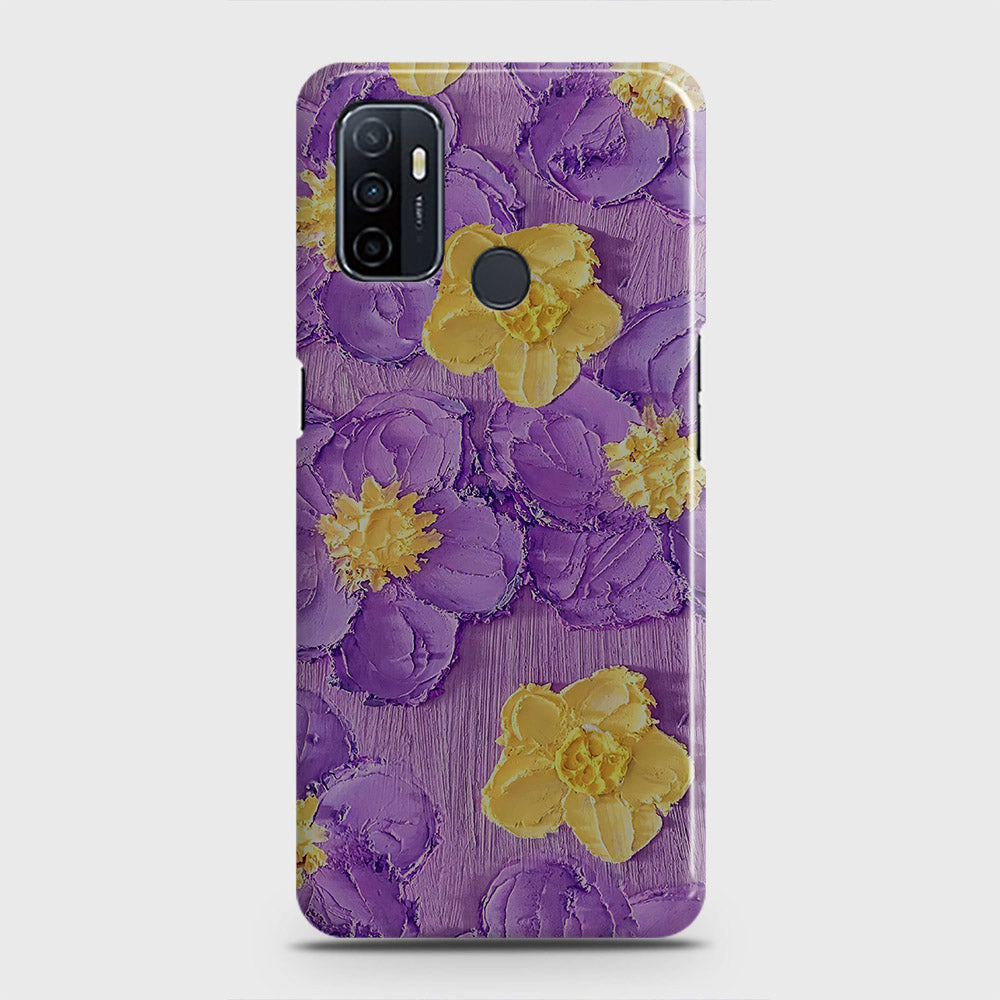 Oppo A53 Cover - Floral Series - Design 8 - Purple & Yellow - Matte Finish - Snap On Hard Case with LifeTime Colors Guarantee