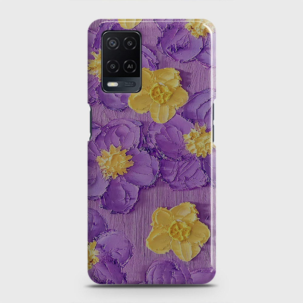 Oppo A54  Cover - Floral Series - Design 8 - Purple & Yellow - Matte Finish - Snap On Hard Case with LifeTime Colors Guarantee