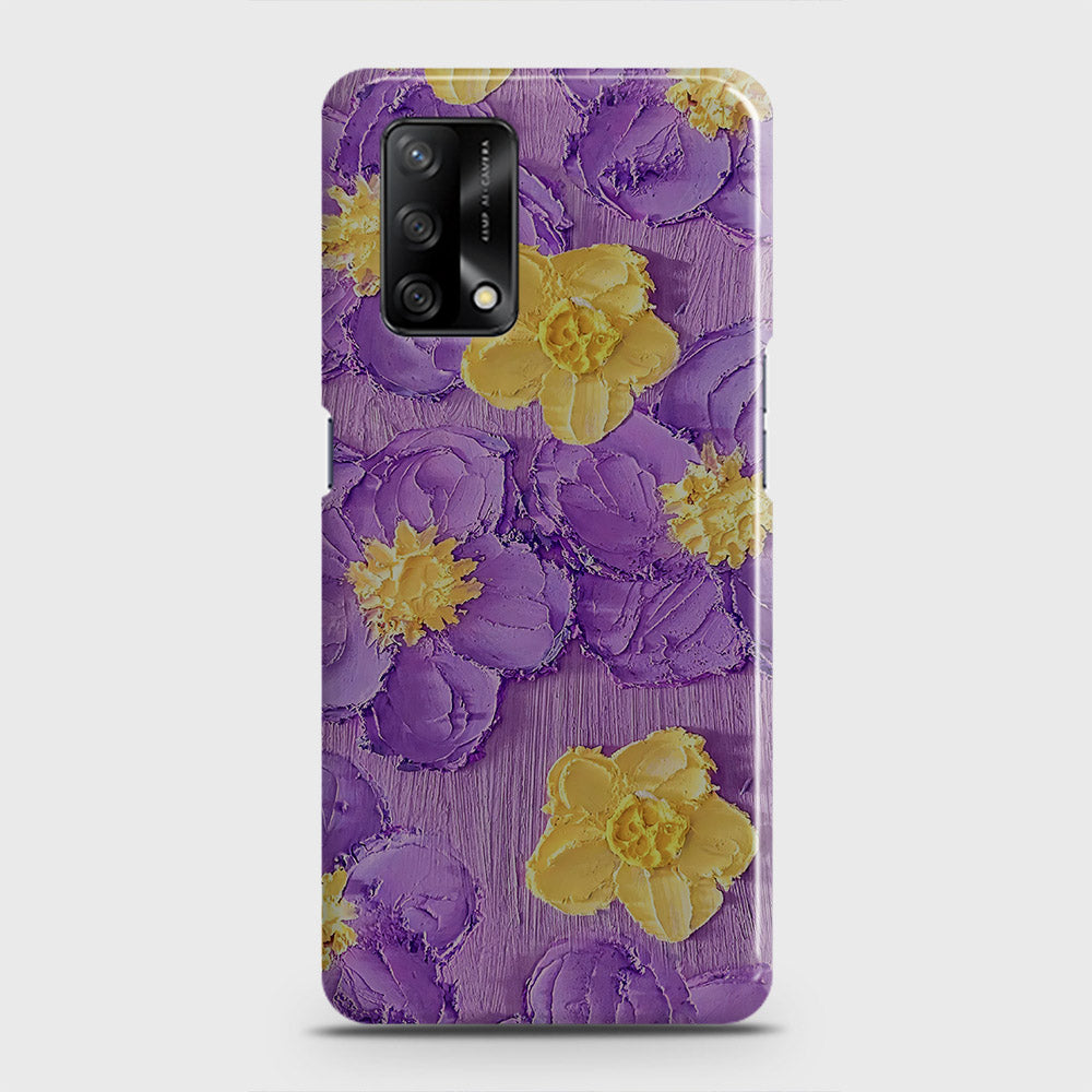 Oppo F19 Cover - Floral Series - Design 8 - Purple & Yellow - Matte Finish - Snap On Hard Case with LifeTime Colors Guarantee