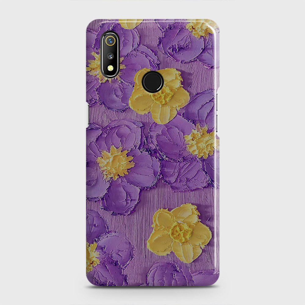 Realme 3 Cover - Floral Series - Design 8 - Purple & Yellow - Matte Finish - Snap On Hard Case with LifeTime Colors Guarantee