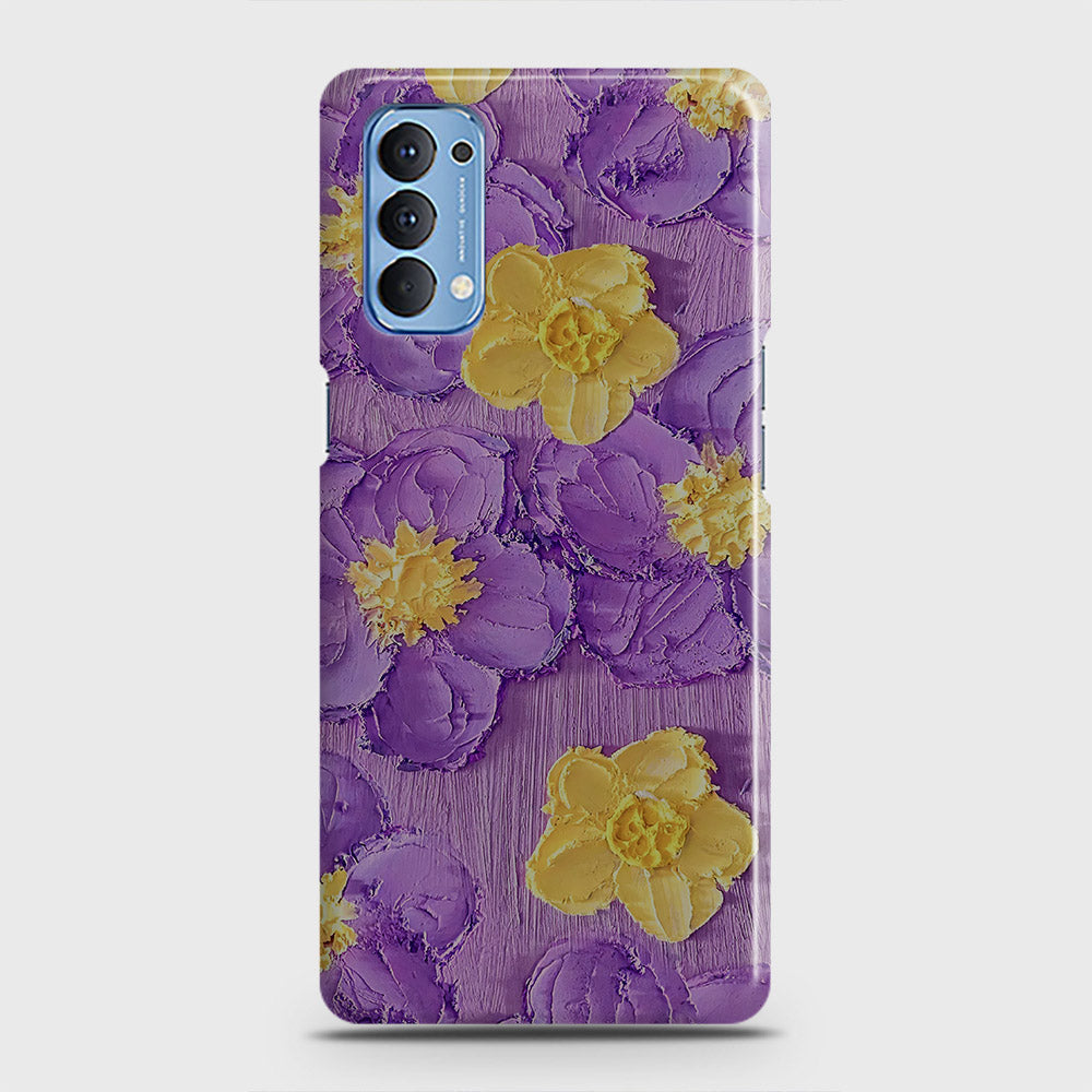 Oppo Reno 4 4G Cover - Floral Series - Design 8 - Purple & Yellow - Matte Finish - Snap On Hard Case with LifeTime Colors Guarantee