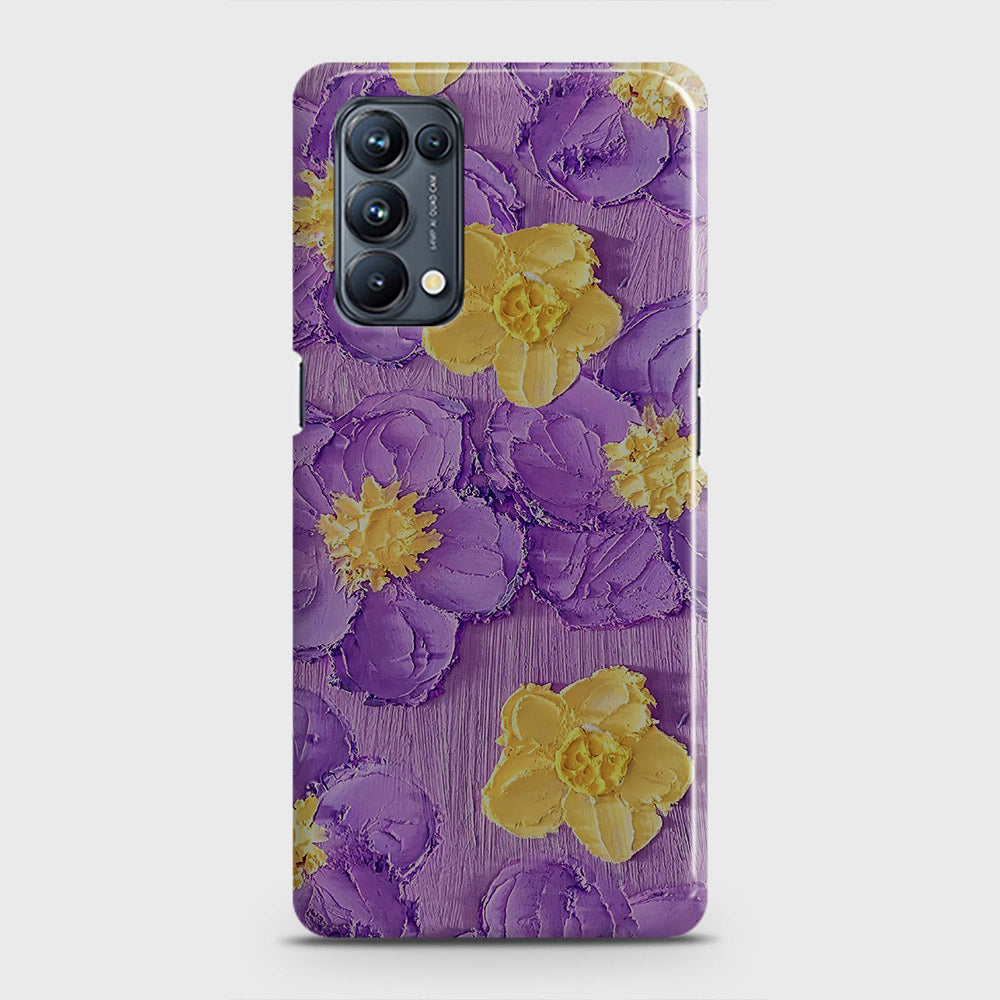 Oppo Reno 5 4G Cover - Floral Series - Design 8 - Purple & Yellow - Matte Finish - Snap On Hard Case with LifeTime Colors Guarantee