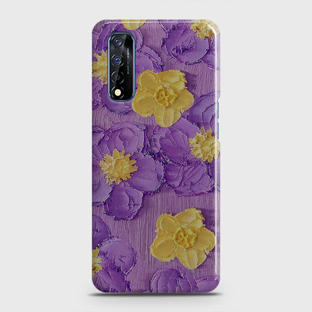 Realme Narzo 30 Cover - Floral Series - Design 8 - Purple & Yellow - Matte Finish - Snap On Hard Case with LifeTime Colors Guarantee