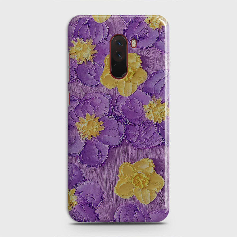 Xiaomi Pocophone F1  Cover - Floral Series - Design 8 - Purple & Yellow - Matte Finish - Snap On Hard Case with LifeTime Colors Guarantee