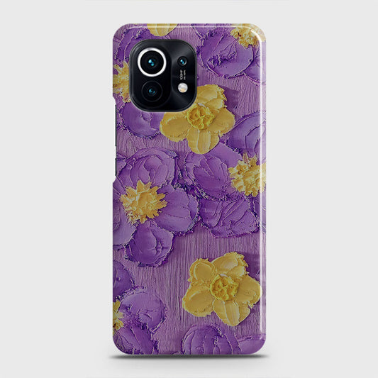 Xiaomi Mi 11 Cover - Floral Series - Design 8 - Purple & Yellow - Matte Finish - Snap On Hard Case with LifeTime Colors Guarantee