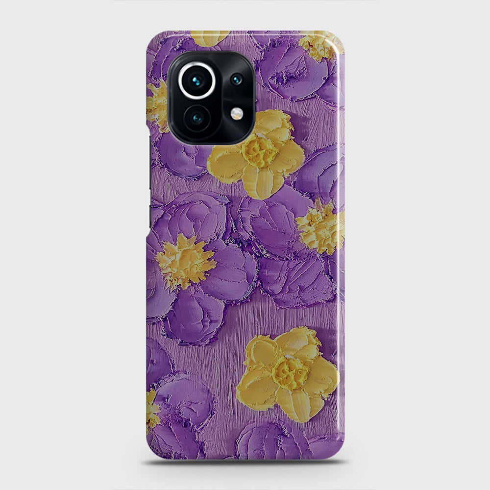 Xiaomi Mi 11 Lite Cover - Floral Series - Design 8 - Purple & Yellow - Matte Finish - Snap On Hard Case with LifeTime Colors Guarantee