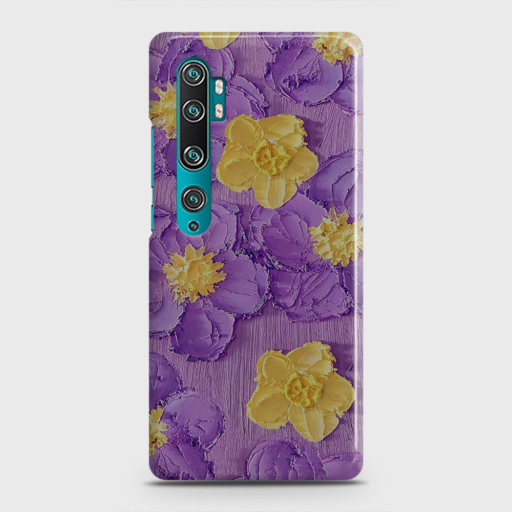 Xiaomi Mi Note 10 Cover - Floral Series - Design 8 - Purple & Yellow - Matte Finish - Snap On Hard Case with LifeTime Colors Guarantee