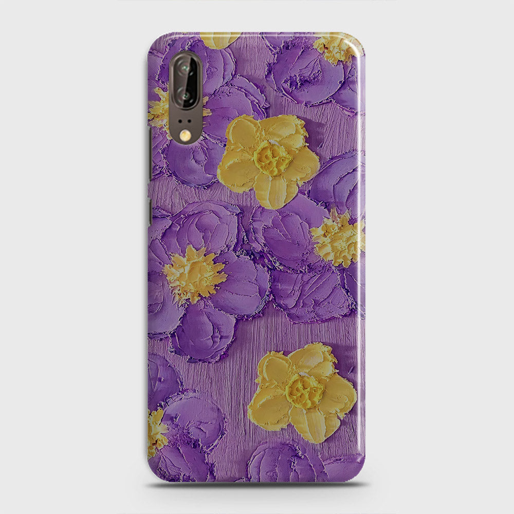 Huawei P20 Cover - Floral Series - Design 8 - Purple & Yellow - Matte Finish - Snap On Hard Case with LifeTime Colors Guarantee