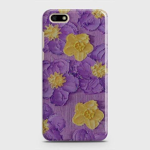 Huawei Y5 Prime 2018 Cover - Floral Series - Design 8 - Purple & Yellow - Matte Finish - Snap On Hard Case with LifeTime Colors Guarantee