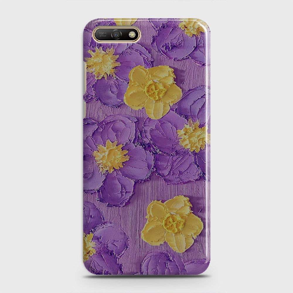 Huawei Y6 2018 Cover - Floral Series - Design 8 - Purple & Yellow - Matte Finish - Snap On Hard Case with LifeTime Colors Guarantee