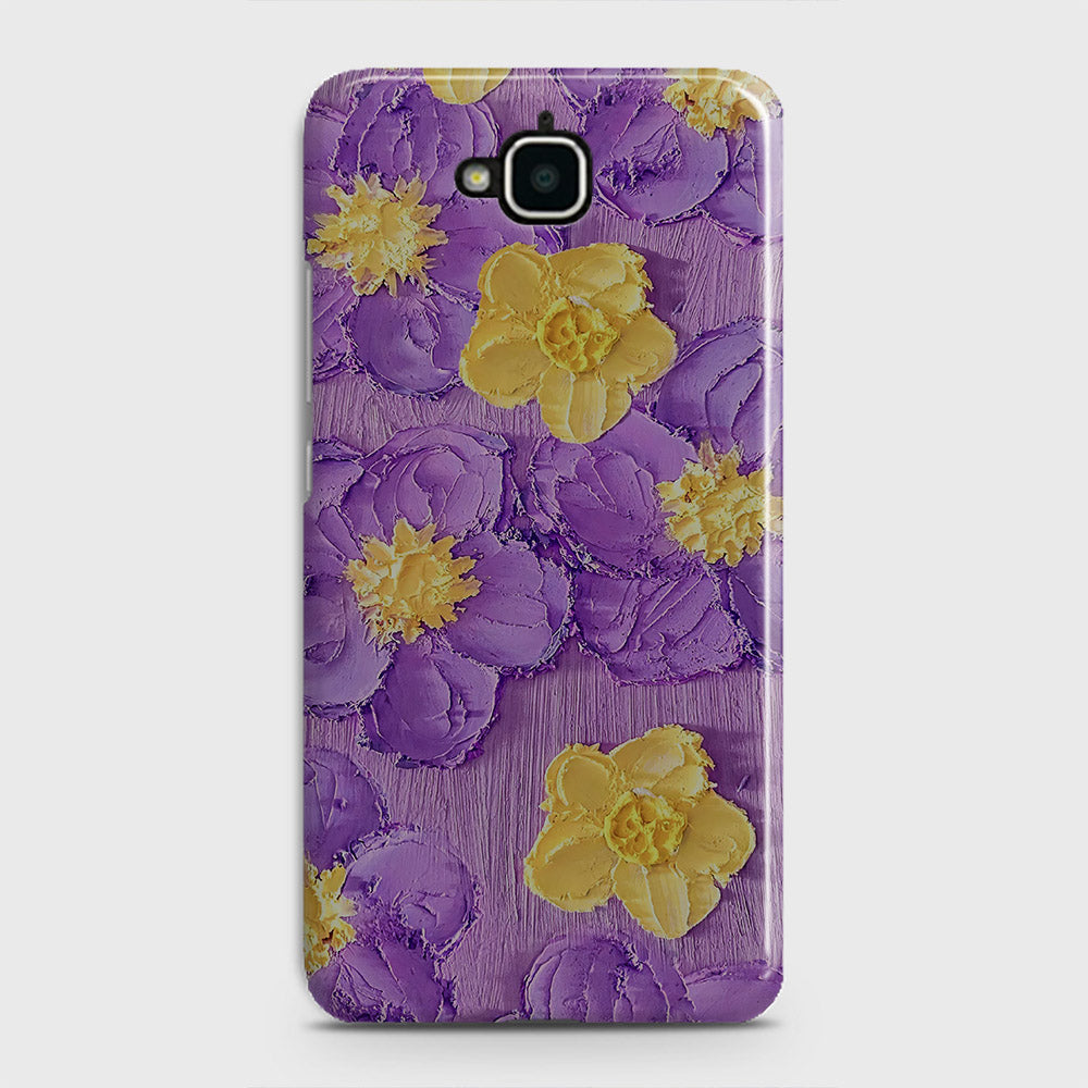 Huawei Y6 Pro 2015 Cover - Floral Series - Design 8 - Purple & Yellow - Matte Finish - Snap On Hard Case with LifeTime Colors Guarantee