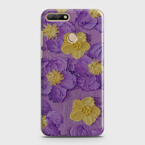 Huawei Y7 2018 Cover - Floral Series - Design 8 - Purple & Yellow - Matte Finish - Snap On Hard Case with LifeTime Colors Guarantee