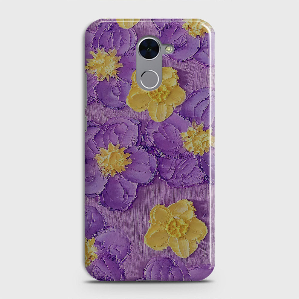 Huawei Y7 Prime  Cover - Floral Series - Design 8 - Purple & Yellow - Matte Finish - Snap On Hard Case with LifeTime Colors Guarantee